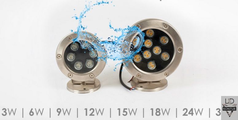 Подводный LED прожектор 12W для фонтана, бассейна RGB IP68