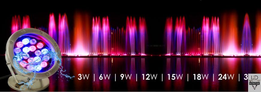 Подводный прожектор  18W RGB  IP68 для фонтана и бассейна