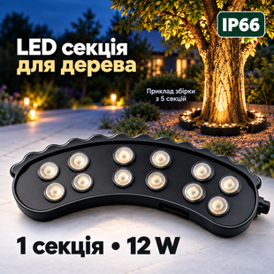 Кільцевий садовий LED світильник 12W IP65 для підсвічування дерев (360&deg;)